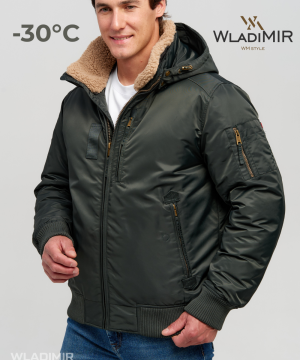 Пуховик авиатор мужской WladiMir 596  хаки короткий