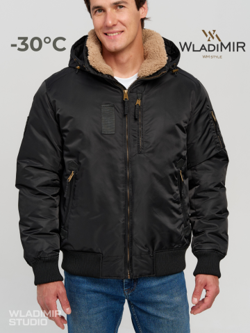 Пуховик авиатор WladiMir 596 чёрный короткий