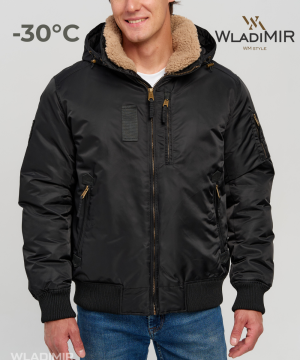 Пуховик авиатор WladiMir 596 чёрный короткий