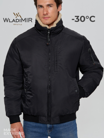 Зимняя мужская куртка авиатор WladiMir 3375 чёрная короткая