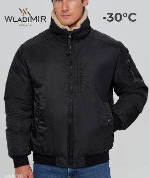 Зимняя мужская куртка авиатор WladiMir 3375 чёрная короткая
